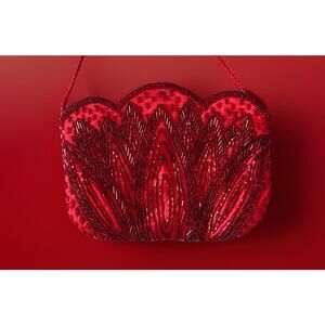 Vintage Red Hand Headed Night Out Evening Bag With Red Silky Material / China